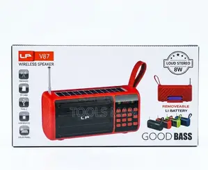 Solar Wireless Speaker.Rechargeable, Usb,Bluetooth Fm Radio.Lp V87