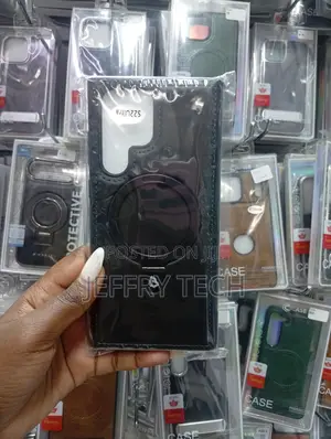 Black Faux Leather Phone Case With a Built-in Magnetic Ring Kickstand