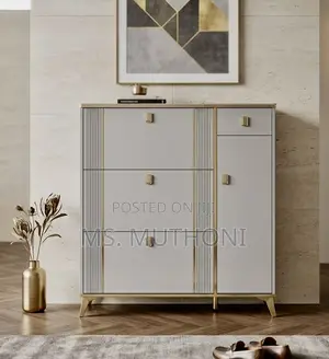 Modern Grey and Gold Bucket Flip Shoe Cabinet,