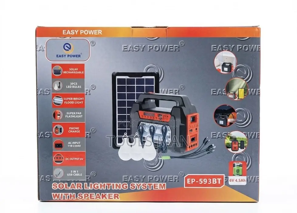 Solar Lighting.3 Bulb,Fm,Usb,Mem,Bluetooth Speaker.Easy Power Ep-593bt