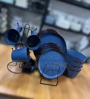 16 Piece Matte Blue Ceramic Dinnerware Set