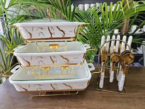 3pcs Black Gold Ceramic Chaffing Dish