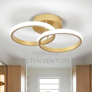 Modern Led Two-Ring Crossover Design in a Gold Finish Ceiling Light