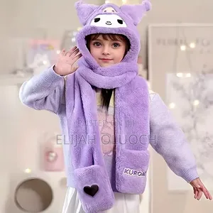 1pc Plush Beanie, Kid's Kuromi Thickened Ear-Warming Hat,
