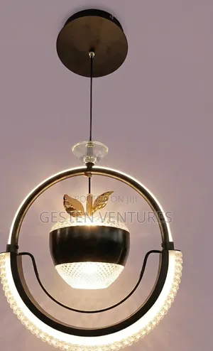 Modern Led Chandelier Pendant Light With a Black and Gold Finish