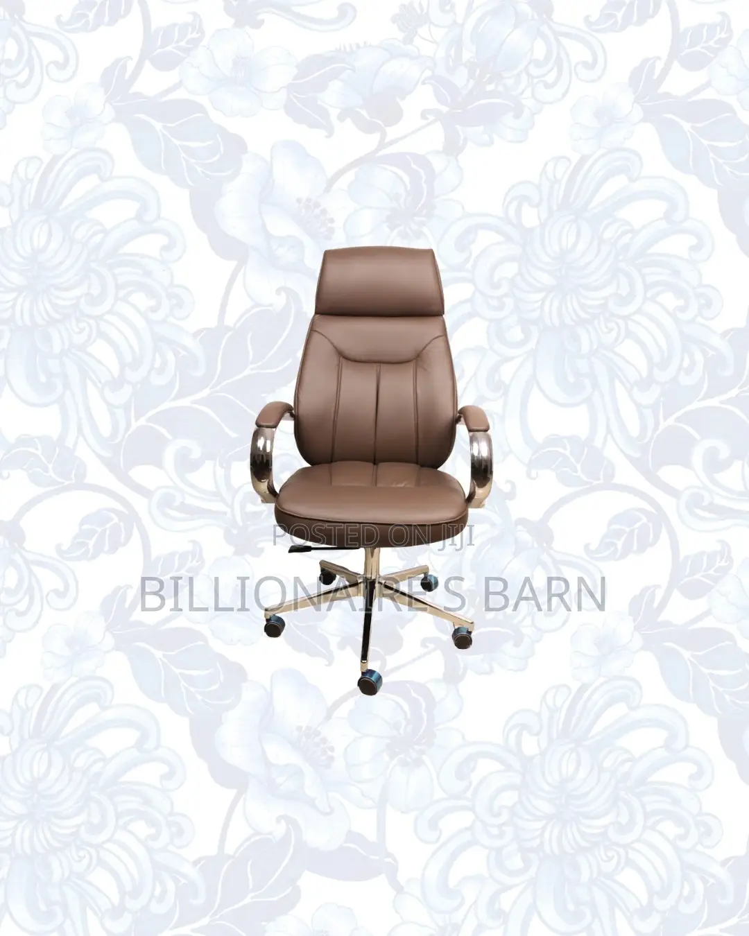 Brown Executive Leather Office Chair High Back Chrome Base Seating