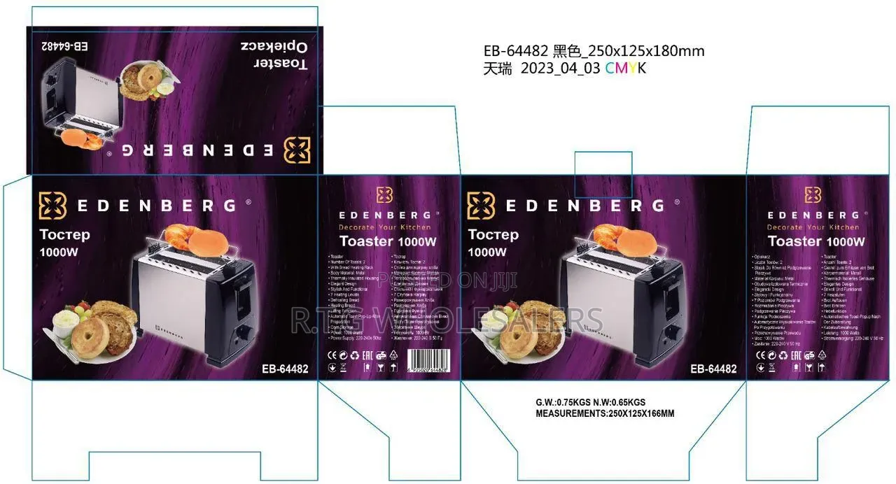 Edenberg Electric Pop-Up Toaster 2-Slice Kitchen