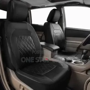 Black Leather Car Seat Covers Diamond Stitched Pattern On Centre Panel