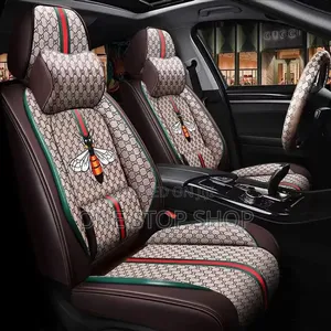 Gucci Style Brown Leathe Seat Cushion With Butterfly Embroidered Theme