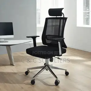 Office Chairs; Black Office Chair With Metal Base Headrest