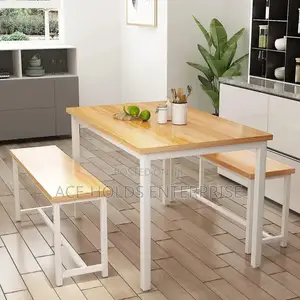 Diego Dining Table Set for 4 With 2 Benches Oak - In Brown and Black