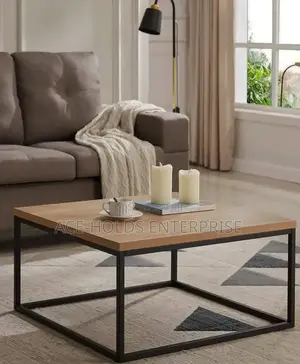Wendo Square Coffee Table - Black Metallic Stand - Oak MDF Top