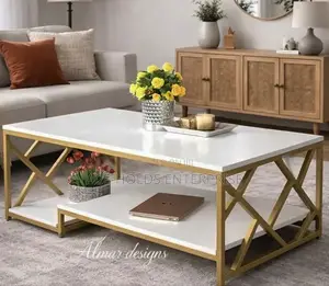 Zippy Elegant Coffee Table - MDF Board (White/ Gold)
