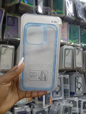 Transparent, Light Blue Phone Case Designed for the iPhone 14 Pro.