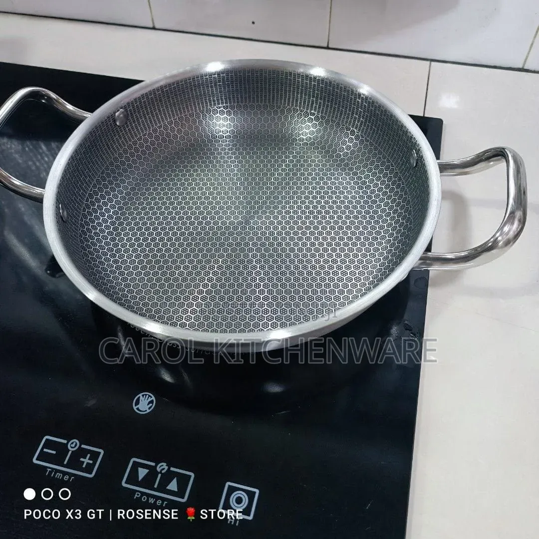 2 Handle Honeycomb Stainless Steel Non Stick Pan