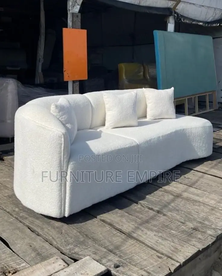 Modern White Curved-Back Upholstered Sofa