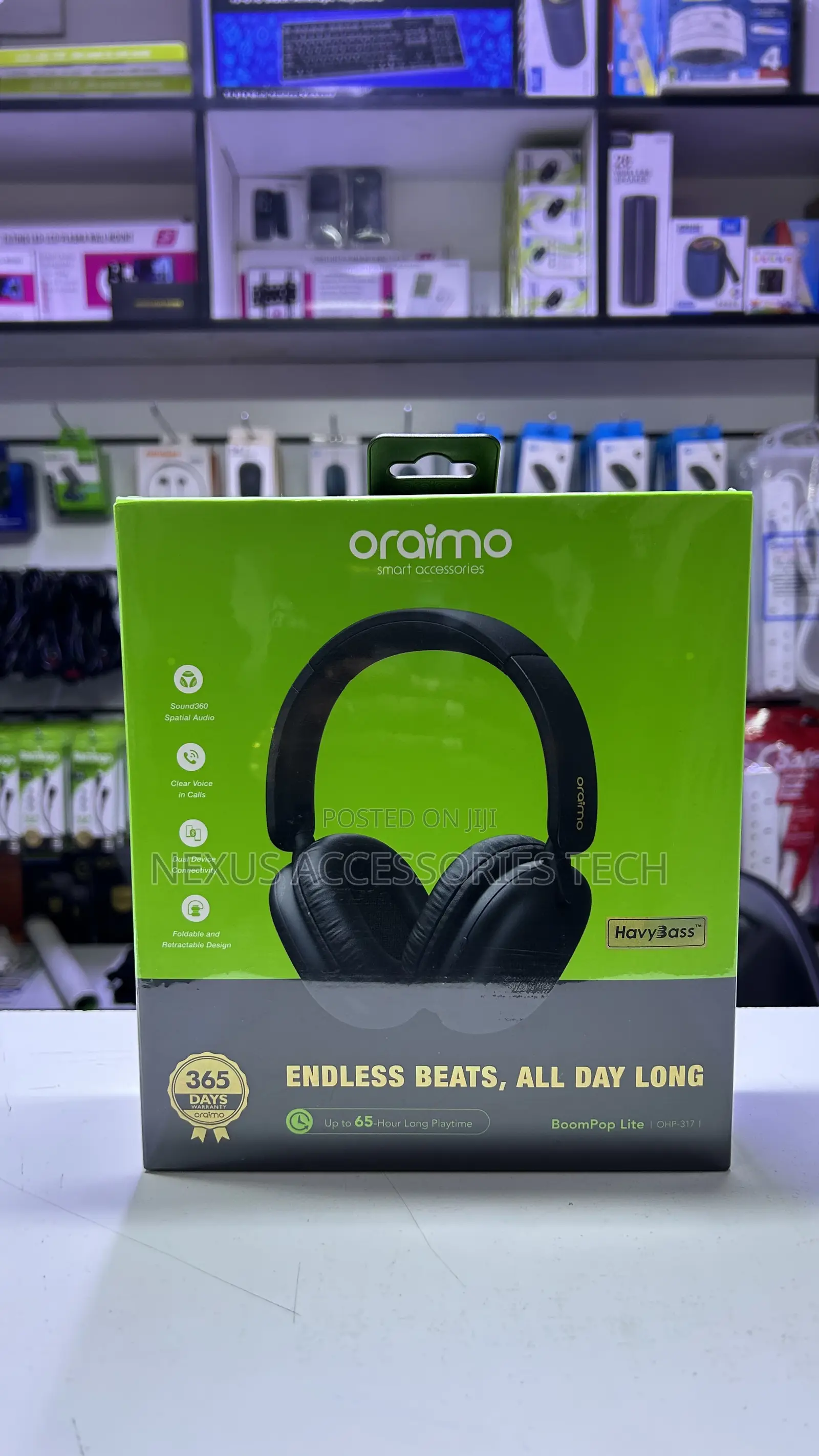 Oraimo Boompop Lite Ohp.317–65h Playtime,Spatial Audio,Foldable Design