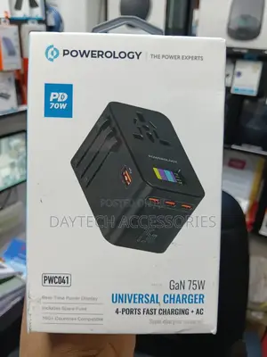 Powerology Gan 75w Universal Travel Charger Adapter (Model: Pwc041).