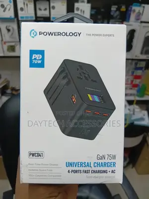 Powerology Gan 75w Universal Charger Travel Adapter - Black