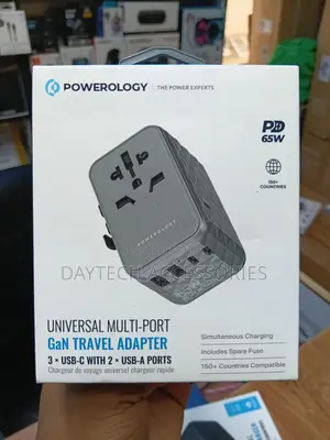 Powerology Universal Multi-Port Travel Adapter Pd 65w-Black