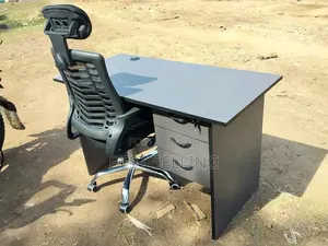 Presentable Grey Office Desk and Headrest Chair