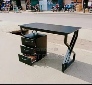 Classic All Black Premium Metallic Study Desk and Drawers