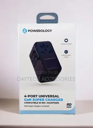 Powerology 4-Port Universal Gan Travel Charger Adapter100w