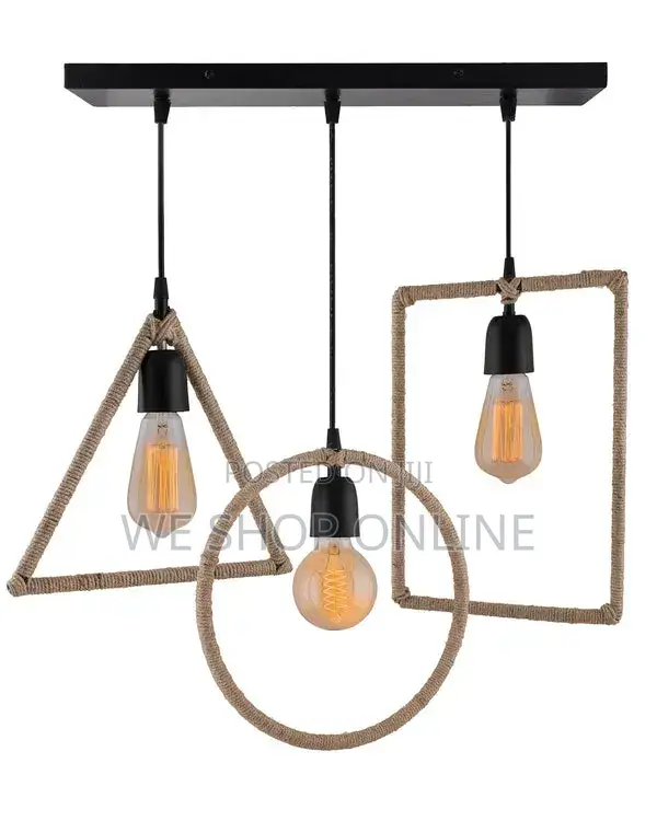 3pcs Hemp Rope Rectangle/Triangle/Round Pendant Lightwith Braided Rope