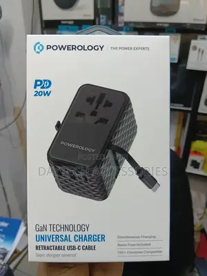 Powerology 20w Pd Universal Travel Adapter With Retractable Type-C