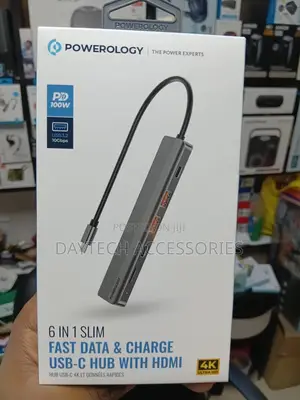 Powerology 6-in-1 Slim Hdmi Usb-C Hub Adapter - Grey