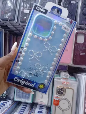 iPhone 13 Pro Blue Protective Phone Case Decorated With Pearls