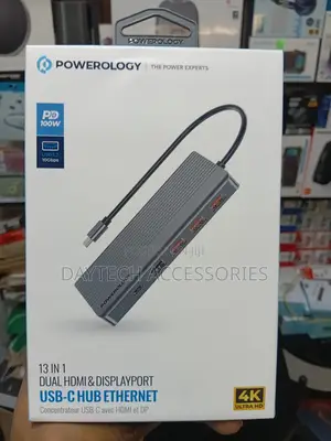 Powerology 13in1 Usb-C Hub Hdmi Type-C 100w Pd Ethernet Usb Microsd