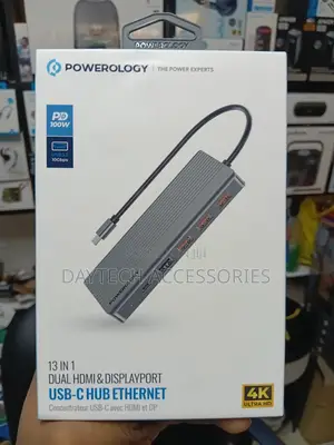 Powerology 13-in-1 Dual Hdmi Displayport Usb-C Hub Adapter.