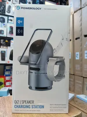 Powerology Qi2 Speaker With Wireless Charger Station Gray