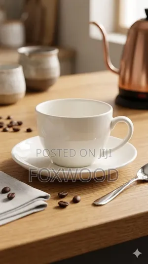 Ceramic White Cup and Saucer