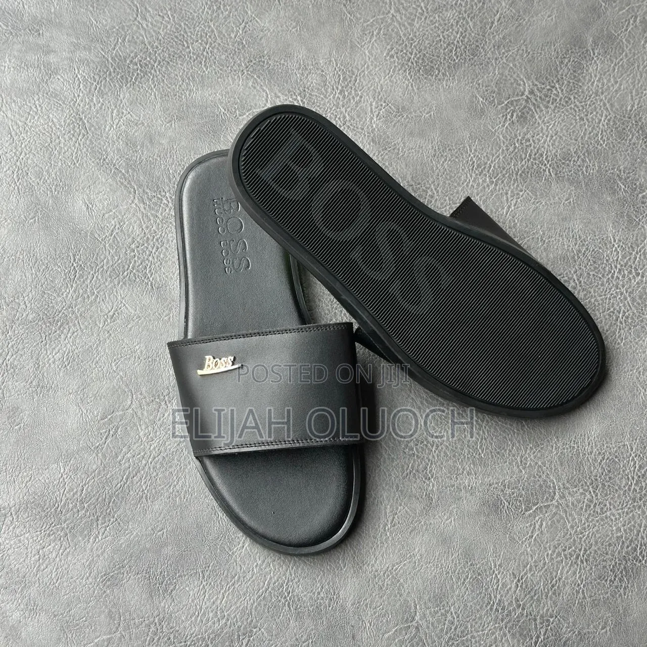 Black Leather Boss Sandals
