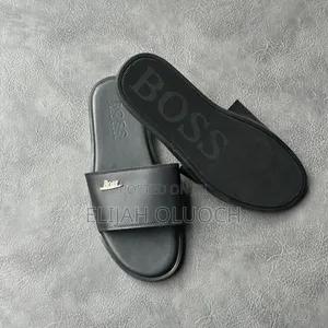 Black Leather Boss Sandals