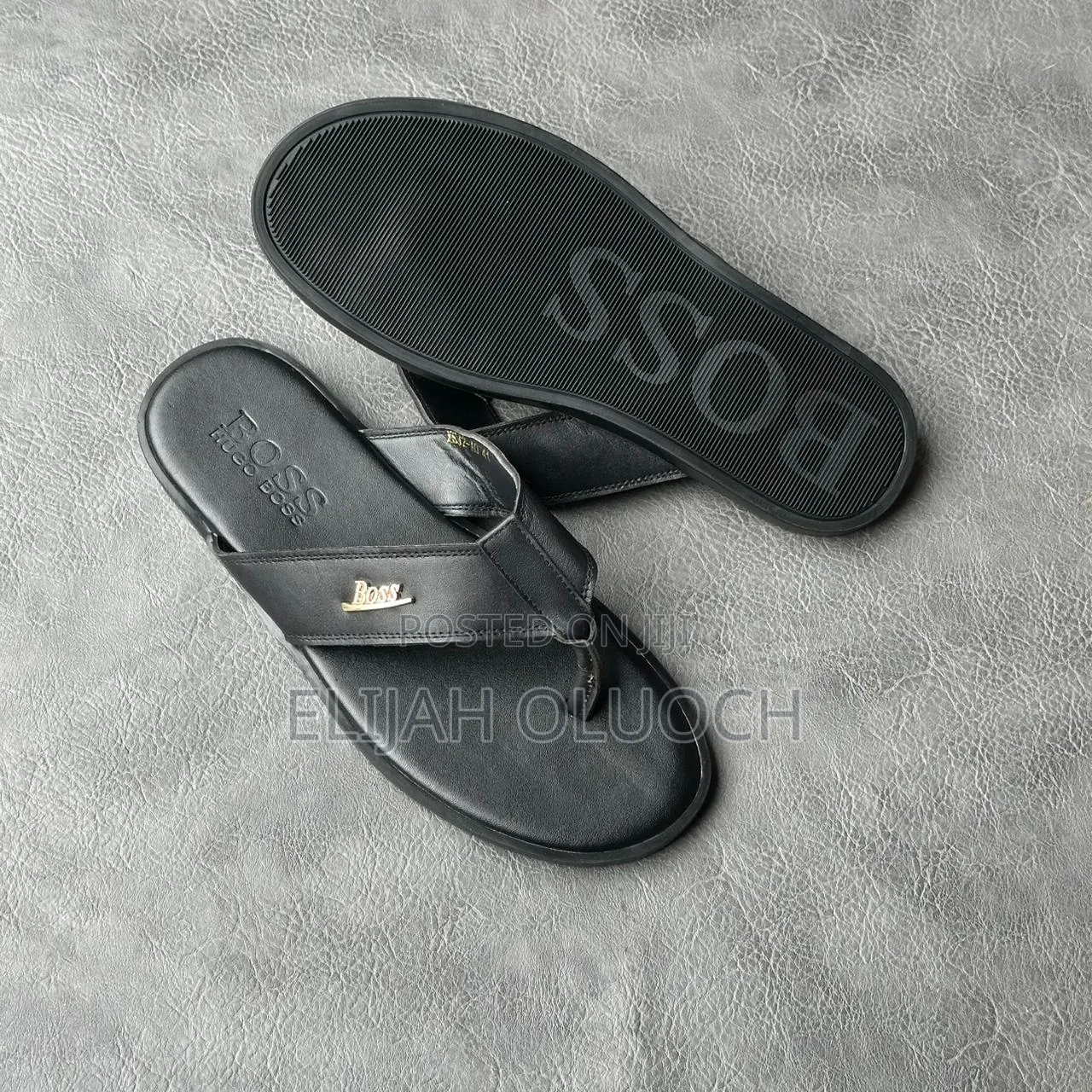 Black Leather Boss Sandals