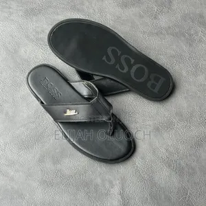 Black Leather Boss Sandals