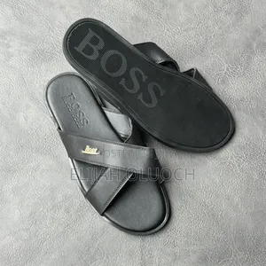 Black Leather Boss Sandals