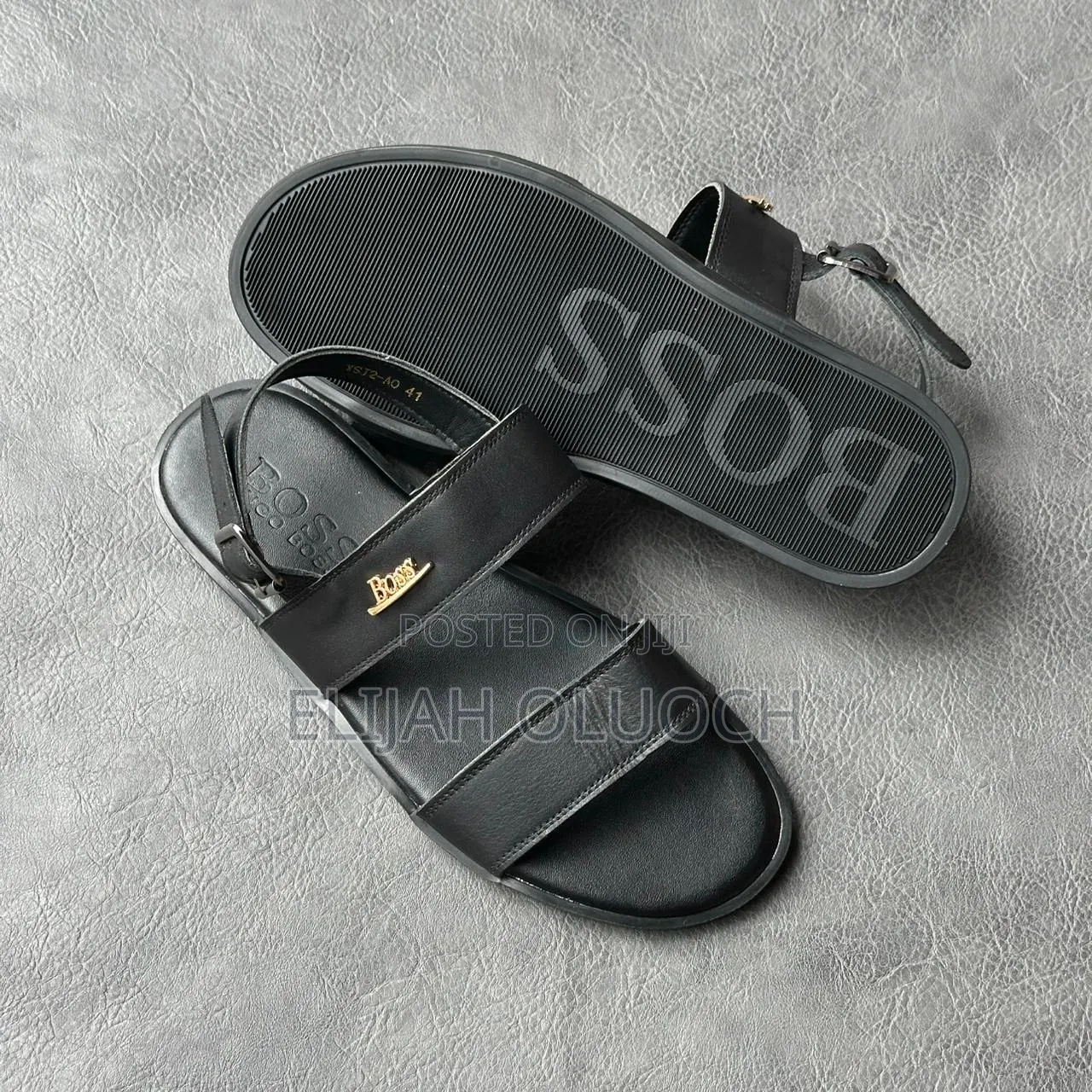 Black Leather Boss Sandals