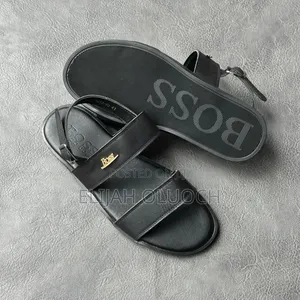 Black Leather Boss Sandals