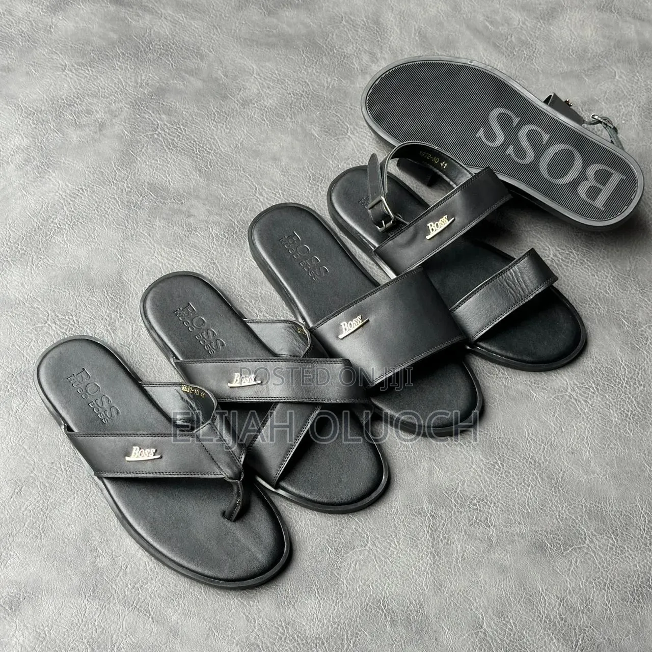 Black Leather Boss Sandals