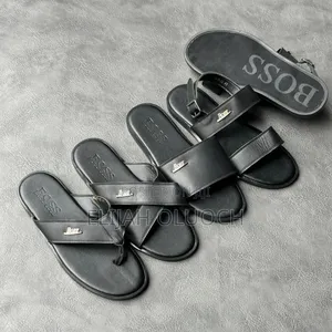 Black Leather Boss Sandals