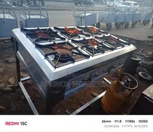 Heavy Duty 6-Burner Commercial Jiko Gas Cooker – Stainless Steel.