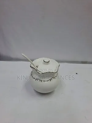 Classy Sugar Dish With Gold Rim Comes With a Spoon