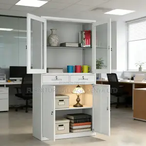 Modern White Glass Door File Cabinet With Drawers