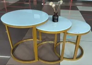 3 in 1 Executive Glass Effect Marble Table - Gold Stand