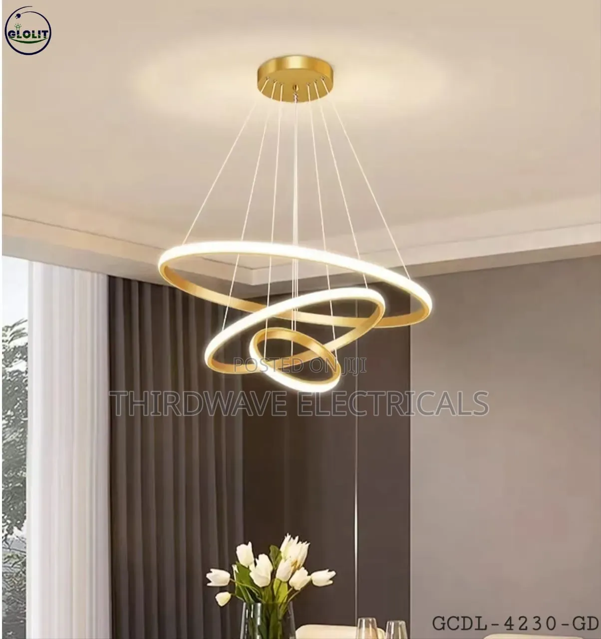 3-Ring Led Gold Chandelier Pendant Light
