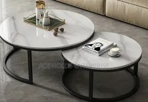 Modern Luxury 2-in-1 Pure Marble Nesting Table - Black Stand